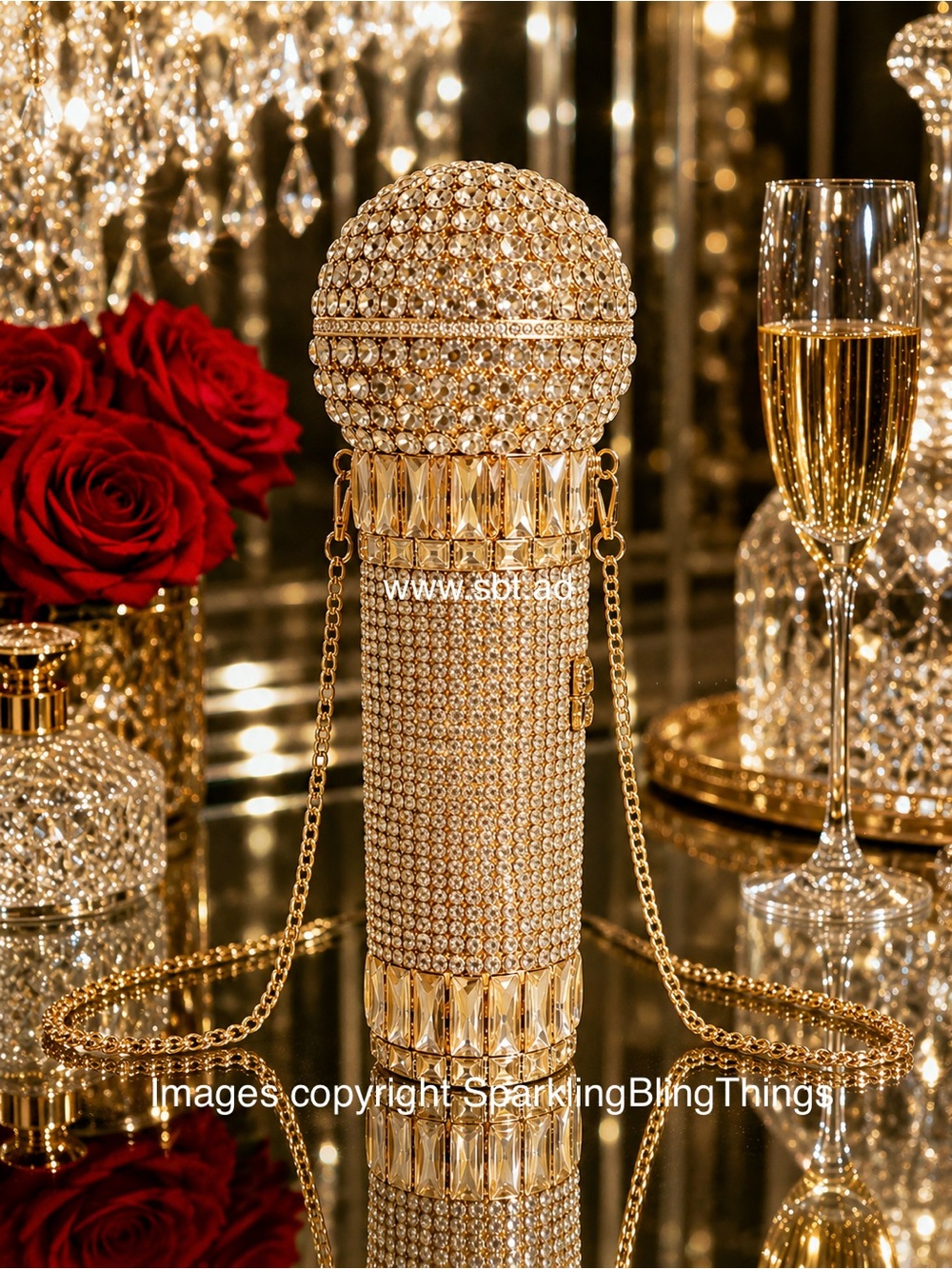 NWT Sparkling Bling Swarovski Crystal Microphone Bag Purse + Free Gift - Picture 7 of 14